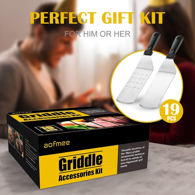 Aofmee Griddle Accessories Kit, 19 Pcs Flat Top Grill Accessories Set for Blackstone and Camp Chef, Griddle Tools Set with Basting Cover, Spatula, Scraper, Bottle, Tongs, Egg Ring for Outdoor BBQ and Camping - Image 5